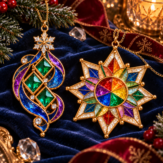 ✨ 2026 Magical Stained Glass Christmas Ornaments – Set of 6 |  Crystal Castle, Candy, Rocket, Rainbow Star & Heart Hanging Decorations | Colorful Christmas Tree Ornaments & Holiday Gifts