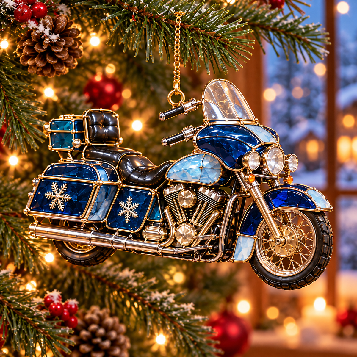 ✨ 2026 Vintage Stained Glass Motorcycle Christmas Ornaments – Set of 6 |  Retro Cruiser, Sidecar, Chopper & Adventure Motorbike Hanging Decorations | Christmas Tree Ornaments & Biker Gifts