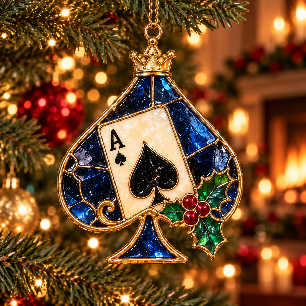 ✨ 2026 Vintage Stained Glass Playing Card Christmas Ornaments – Set of 6 |  Poker Ace, Queen, King, Jack & Joker Hanging Decorations | Casino & Card Game Christmas Tree Ornaments | Unique Gifts for Poker Lovers