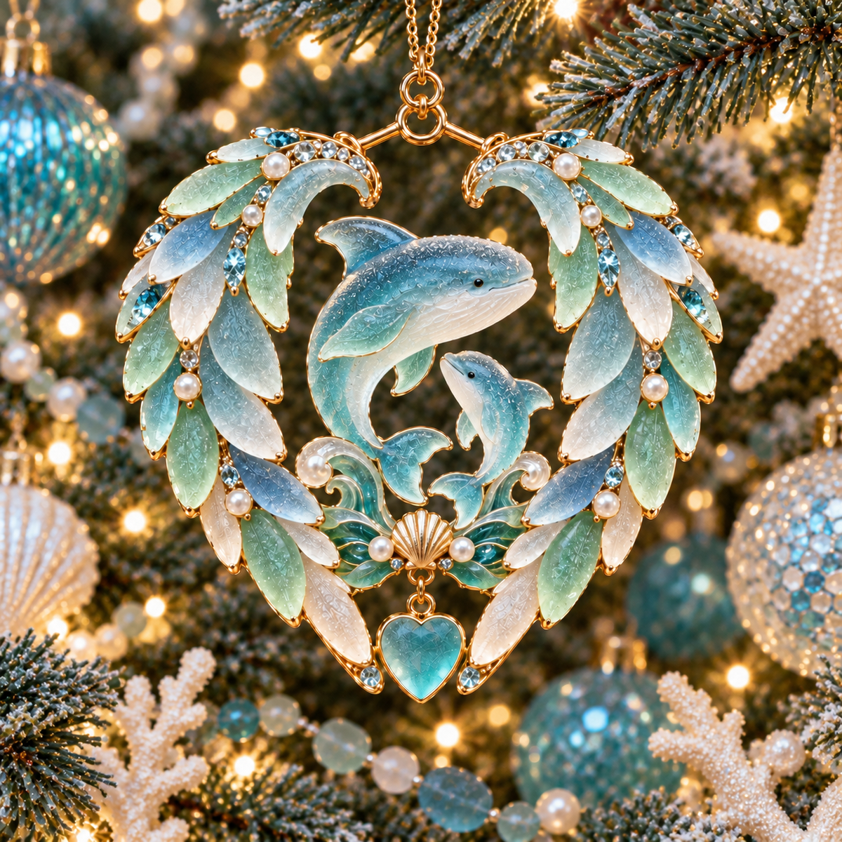 2026 Ocean Wonders Christmas Ornaments – 6-Piece Coastal Sea Life Heart Ornament Collection | Unique Christmas Tree Decorations & Gifts for Ocean Lovers