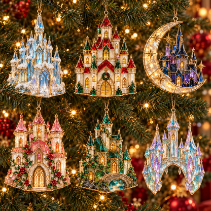 ✨ 2026 Magical Stained Glass Christmas Ornaments – Set of 6 | Crystal Castle, Candy, Rocket, Rainbow Star &amp; Heart Hanging Decorations | Colorful Christmas Tree Ornaments &amp; Holiday Gifts