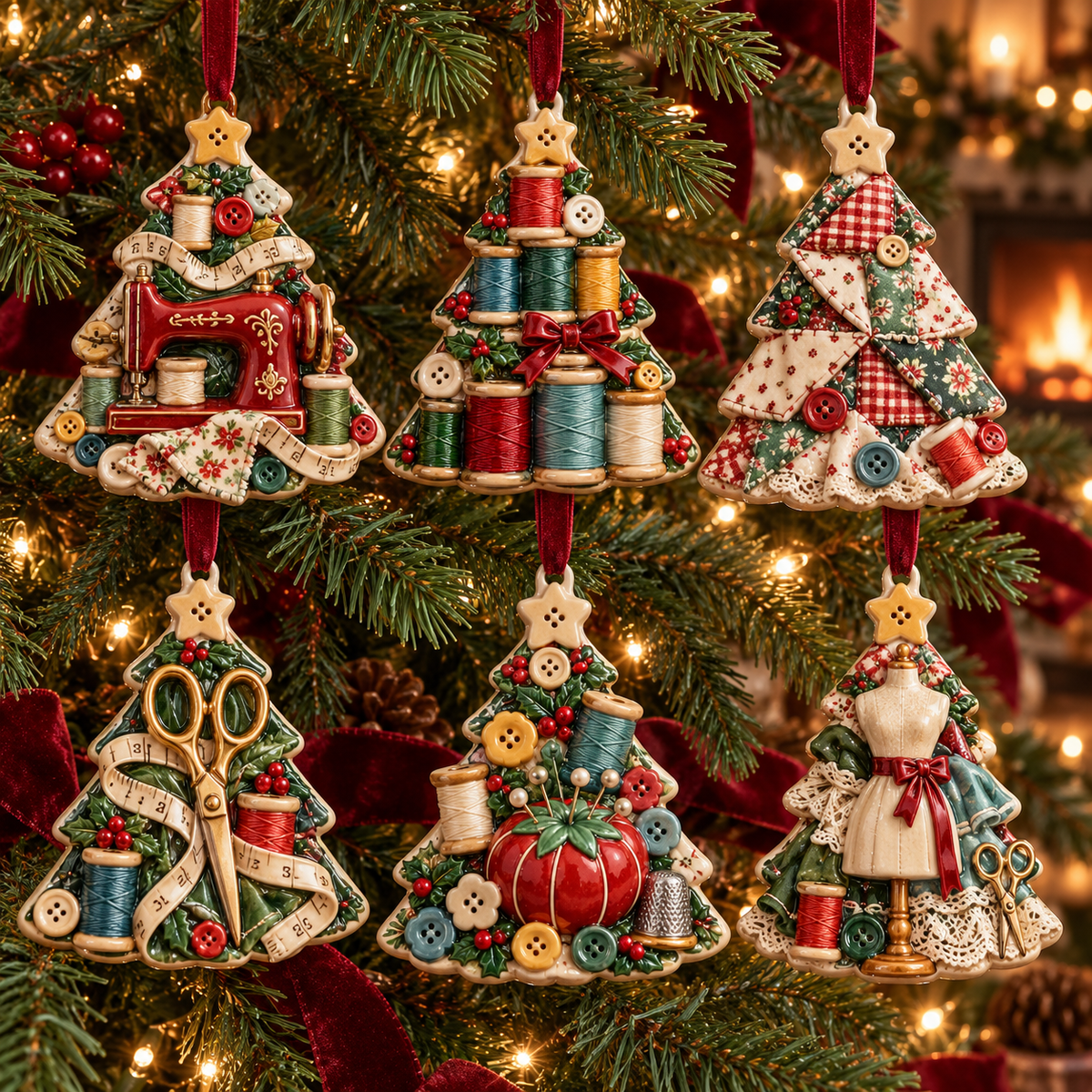 Sew Merry – Vintage Sewing Christmas Tree Ornaments in 6 Charming Designs