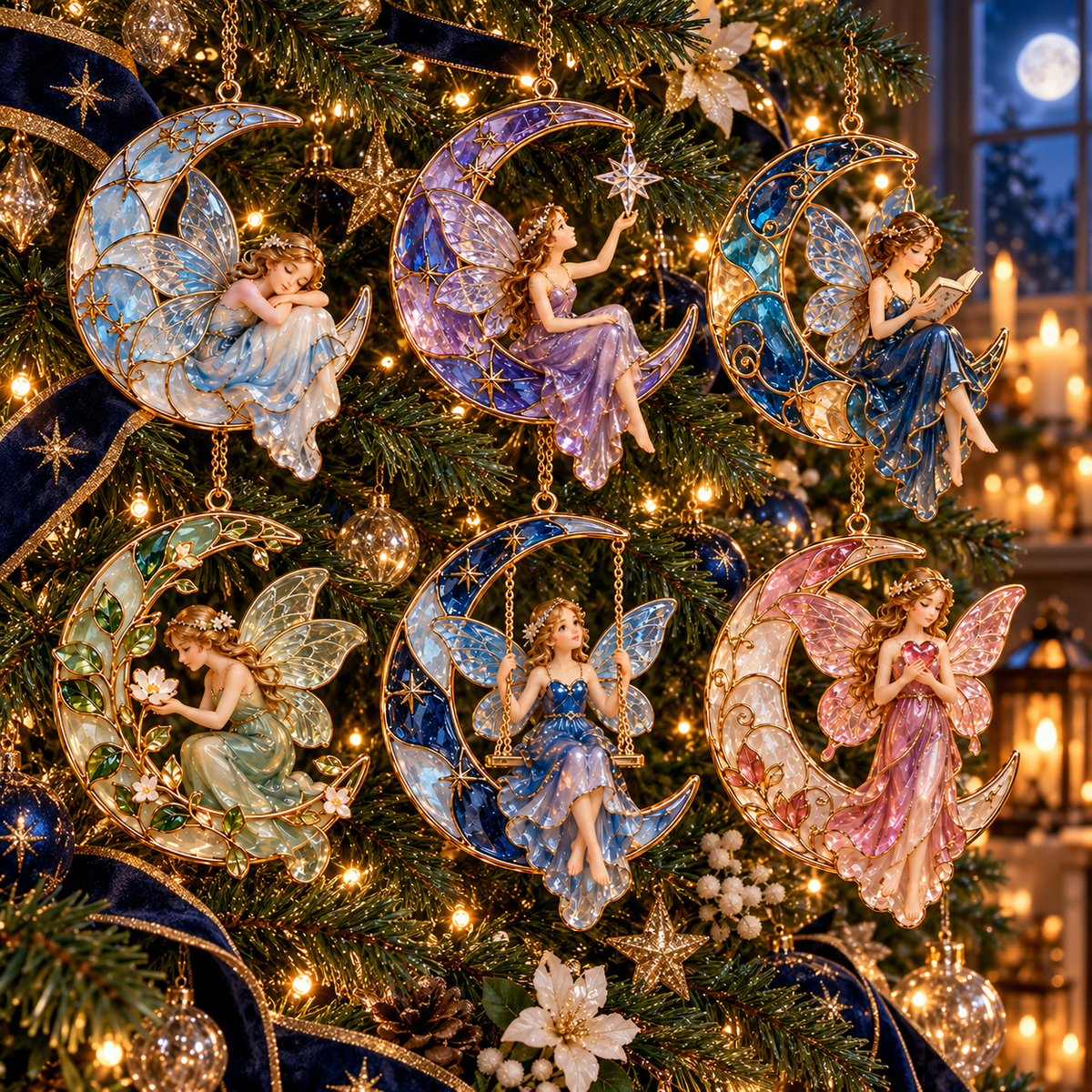 ✨ 2026 Enchanted Moon Fairy Christmas Ornaments – Set of 6
