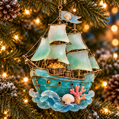 ⛵ 2026 Coastal Christmas Sailing Ship Ornaments – Set of 6 Nautical Holiday Keepsakes
