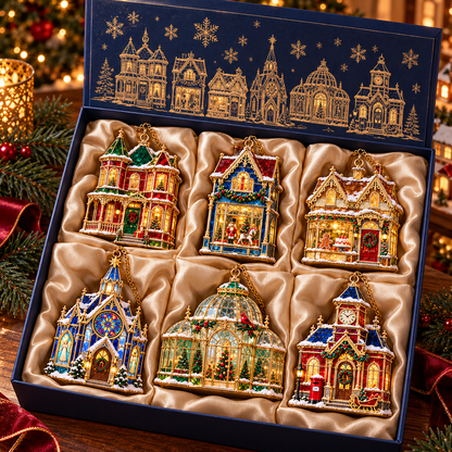 🏘️ 2026 Christmas Village House Ornaments – Set of 6 Vintage Holiday Keepsakes