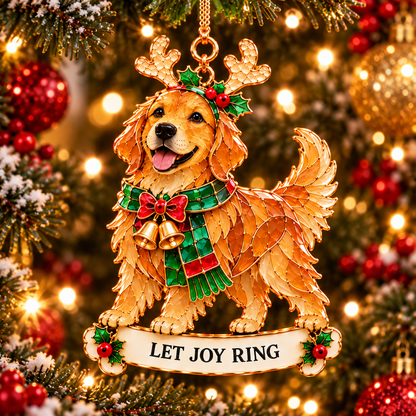 2026 Golden Retriever Christmas Ornaments – Set of 6 | Vintage Stained-Glass Style with Golden Accents & Heartwarming Holiday Wishes