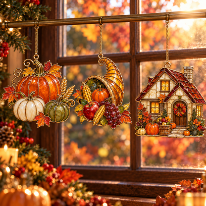 ✨ 2026 Thanksgiving Stained Glass Ornaments – Set of 6