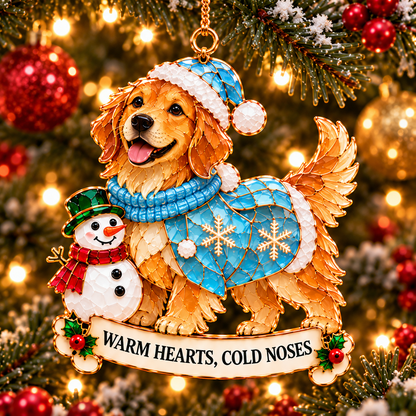 2026 Golden Retriever Christmas Ornaments – Set of 6 | Vintage Stained-Glass Style with Golden Accents & Heartwarming Holiday Wishes
