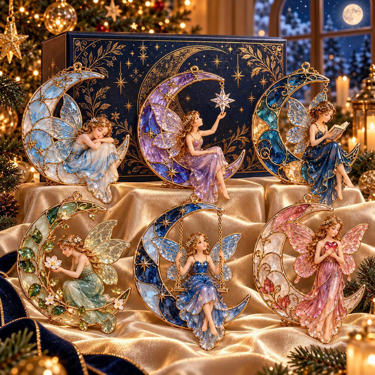 ✨ 2026 Enchanted Moon Fairy Christmas Ornaments – Set of 6