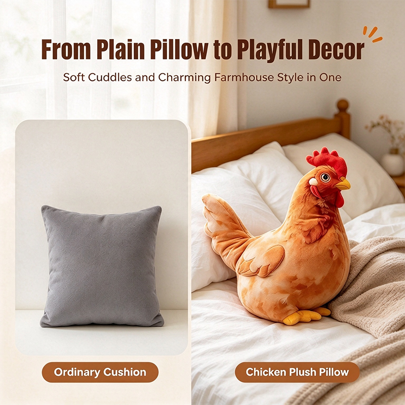 Chicken-Shaped Plush Pillow - Cute Hen Stuffed Animal, Realistic Look Home Decorative Cushion🐔