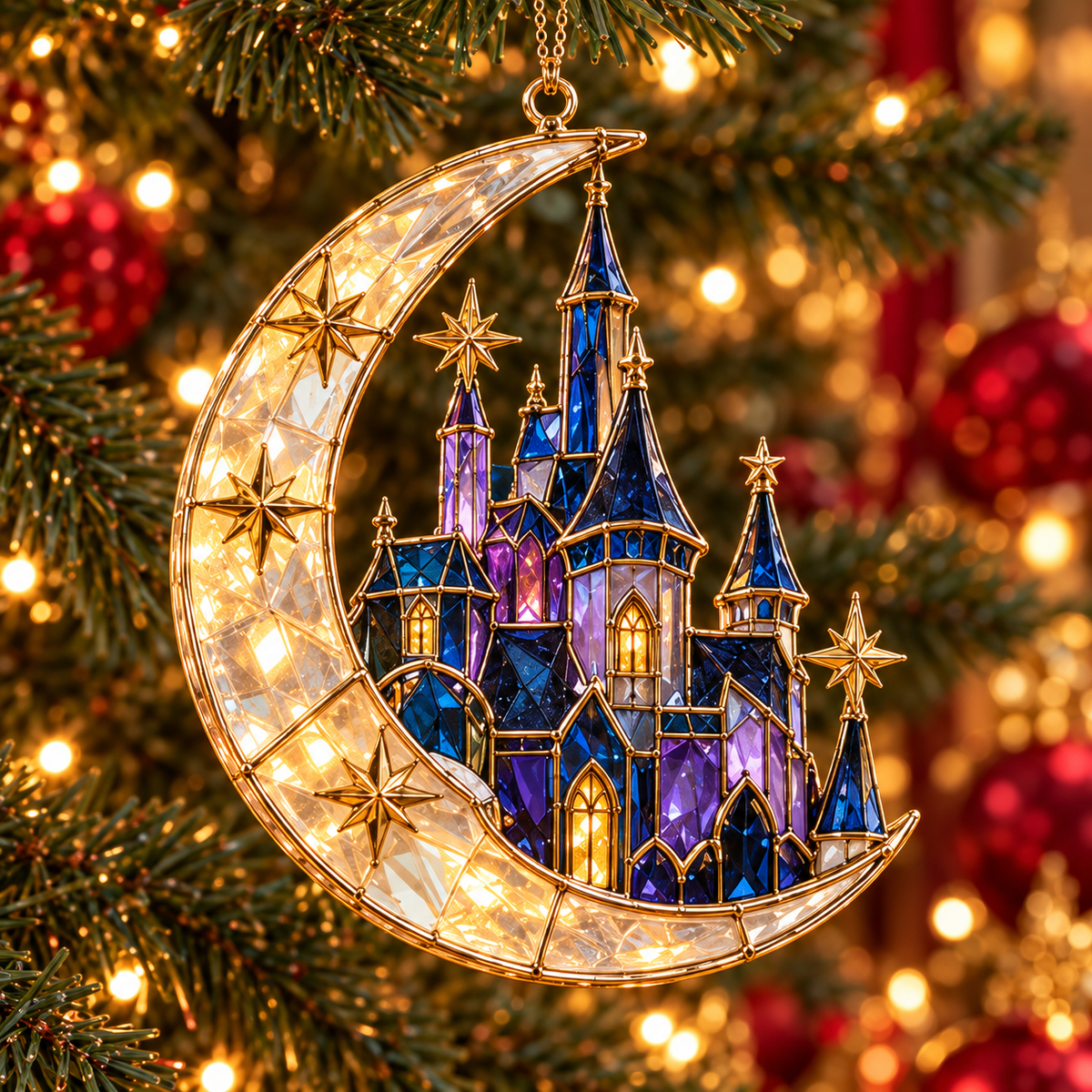 ✨ 2026 Magical Stained Glass Christmas Ornaments – Set of 6 | Crystal Castle, Candy, Rocket, Rainbow Star &amp; Heart Hanging Decorations | Colorful Christmas Tree Ornaments &amp; Holiday Gifts