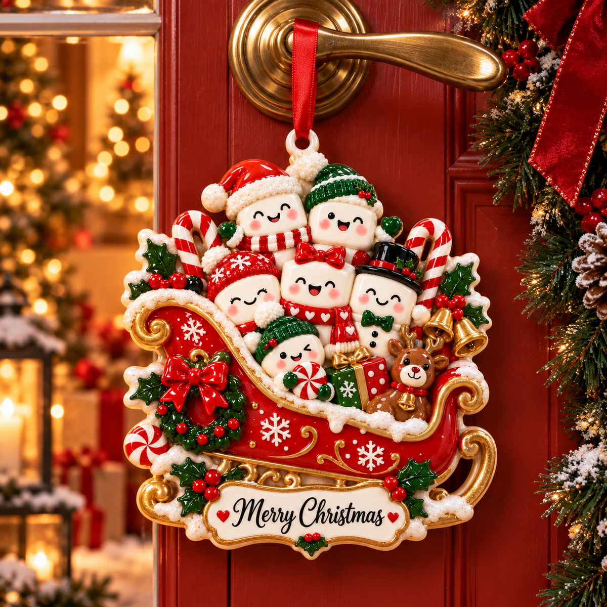 Christmas Marshmallow Family Sleigh Ornament - image 9