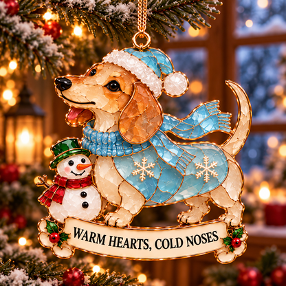 🐾🎄 Dachshund Christmas Ornaments Set of 6 - Stained Glass Style