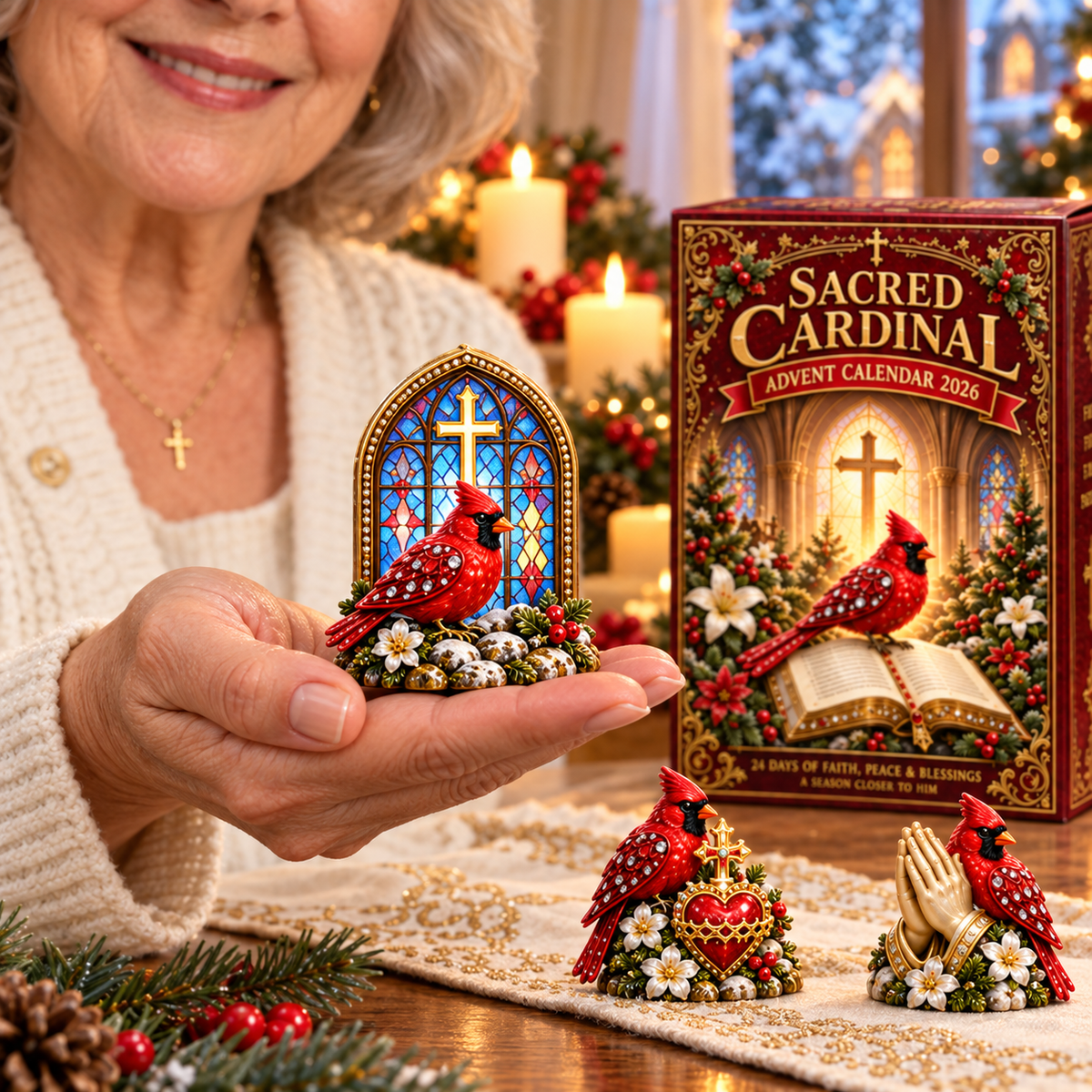 2026 Cardinal Jesus Cross 24-Day Advent Calendar – Faith-Inspired Christmas Countdown with 24 Collectible Miniatures