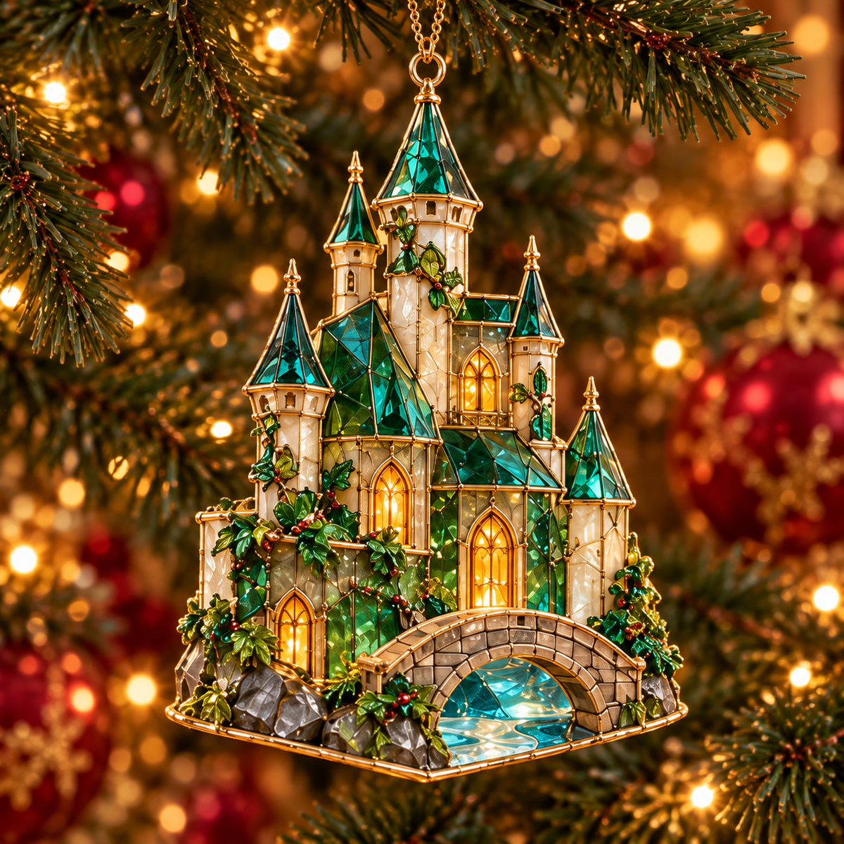 ✨ 2026 Magical Stained Glass Christmas Ornaments – Set of 6 | Crystal Castle, Candy, Rocket, Rainbow Star &amp; Heart Hanging Decorations | Colorful Christmas Tree Ornaments &amp; Holiday Gifts