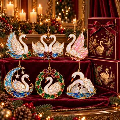 🎄 2026 Christmas Swan Ornaments – Set of 6 Elegant Holiday Keepsakes