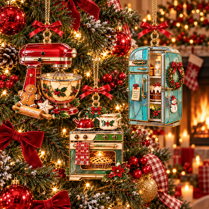 Vintage Christmas Kitchen Ornaments – 6-Piece Retro Baking & Cooking Ornament Set | A Heartwarming Christmas Gift for Bakers, Moms & Grandmas