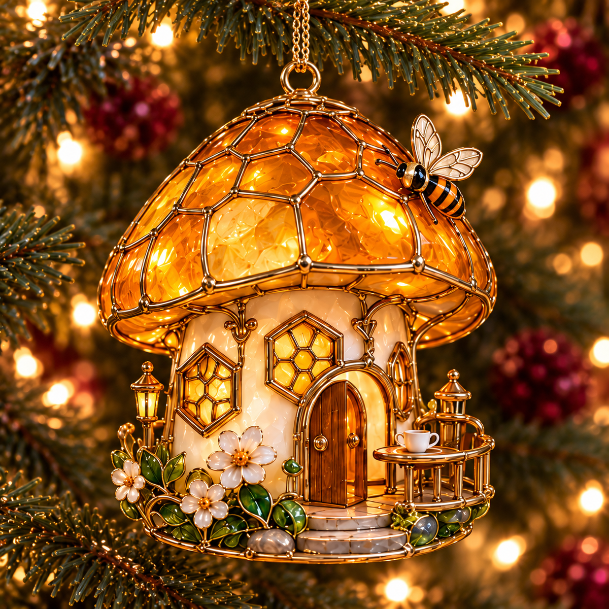 ✨ 2026 Enchanted Stained Glass Mushroom House Christmas Ornaments – Set of 6 | Fairy Cottage, Magical Forest, Moonlight Mushroom & Butterfly House Hanging Decorations | Whimsical Christmas Tree Ornaments & Fairy Garden Gifts