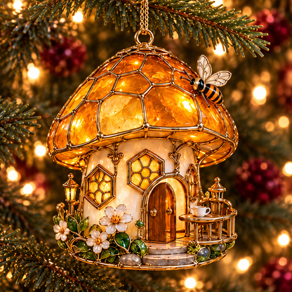 ✨ 2026 Enchanted Stained Glass Mushroom House Christmas Ornaments – Set of 6 | Fairy Cottage, Magical Forest, Moonlight Mushroom & Butterfly House Hanging Decorations | Whimsical Christmas Tree Ornaments & Fairy Garden Gifts