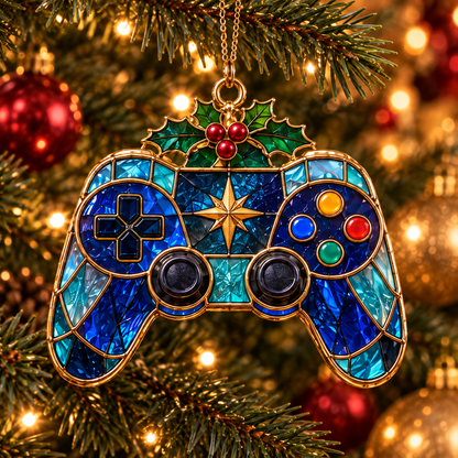 Level Up Your Christmas – 6-Piece Vintage Stained Glass Gaming Ornament Set