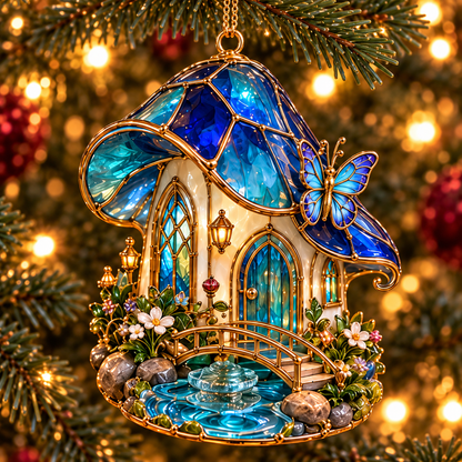 ✨ 2026 Enchanted Stained Glass Mushroom House Christmas Ornaments – Set of 6 | Fairy Cottage, Magical Forest, Moonlight Mushroom & Butterfly House Hanging Decorations | Whimsical Christmas Tree Ornaments & Fairy Garden Gifts