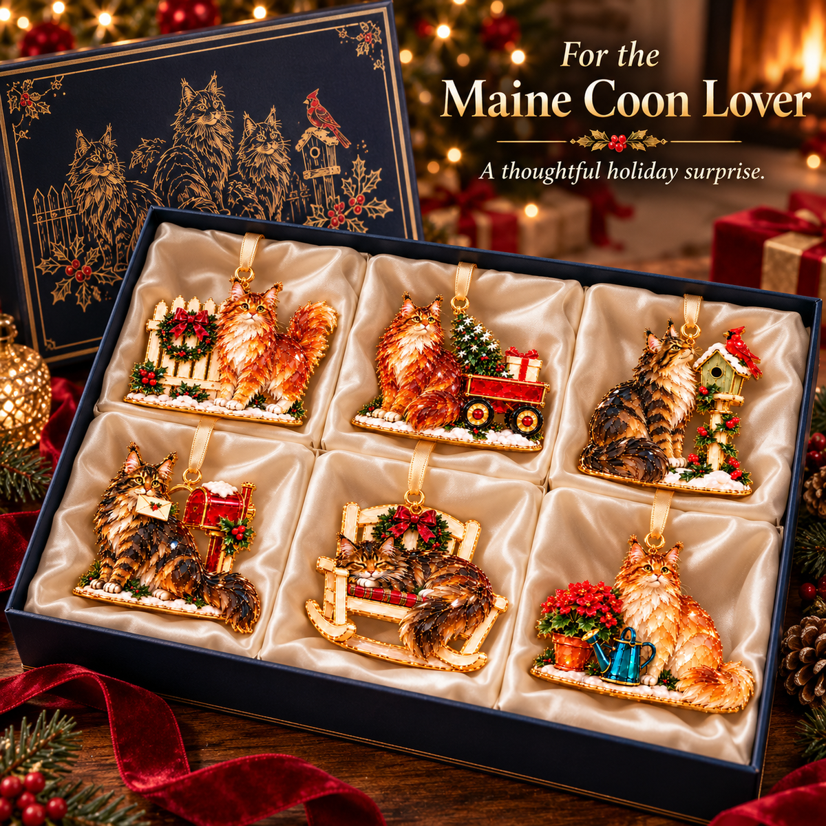 A Very Maine Coon Christmas – 6-Piece Cozy Holiday Ornament Collection