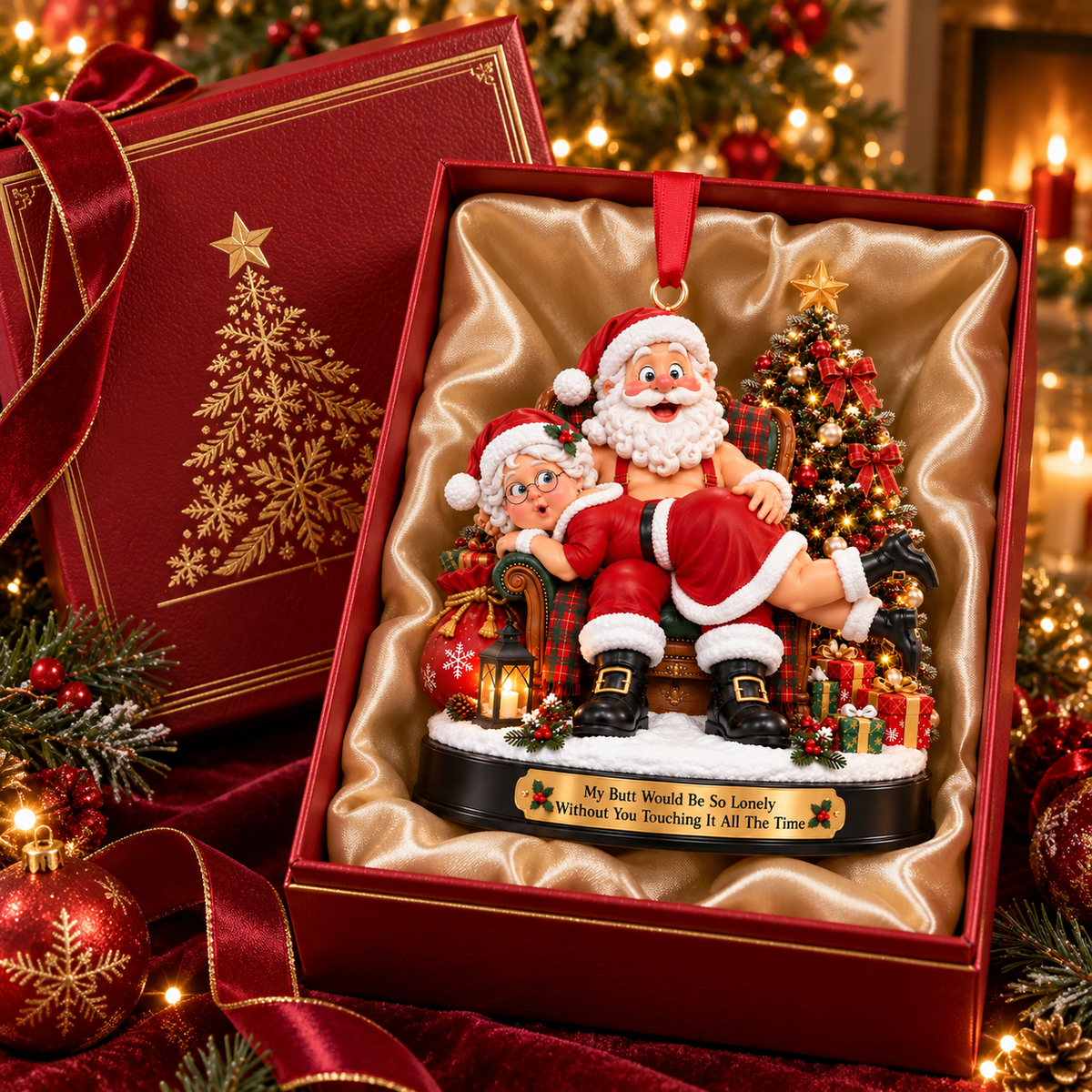 Funny Santa & Mrs. Claus Christmas Ornament – My Butt Would Be So Lonely Without You | Naughty Christmas Gift for Husband, Wife & Couples