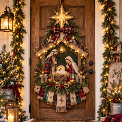 ⏳ Last Day 50% OFF – DIY Lighted Christmas Nativity Scene Door Hanging Kit 🎄