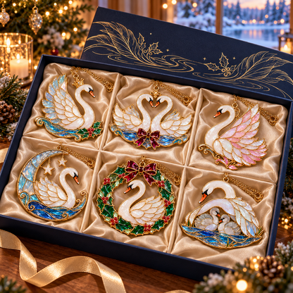 🎄 2026 Christmas Swan Ornaments – Set of 6 Elegant Holiday Keepsakes