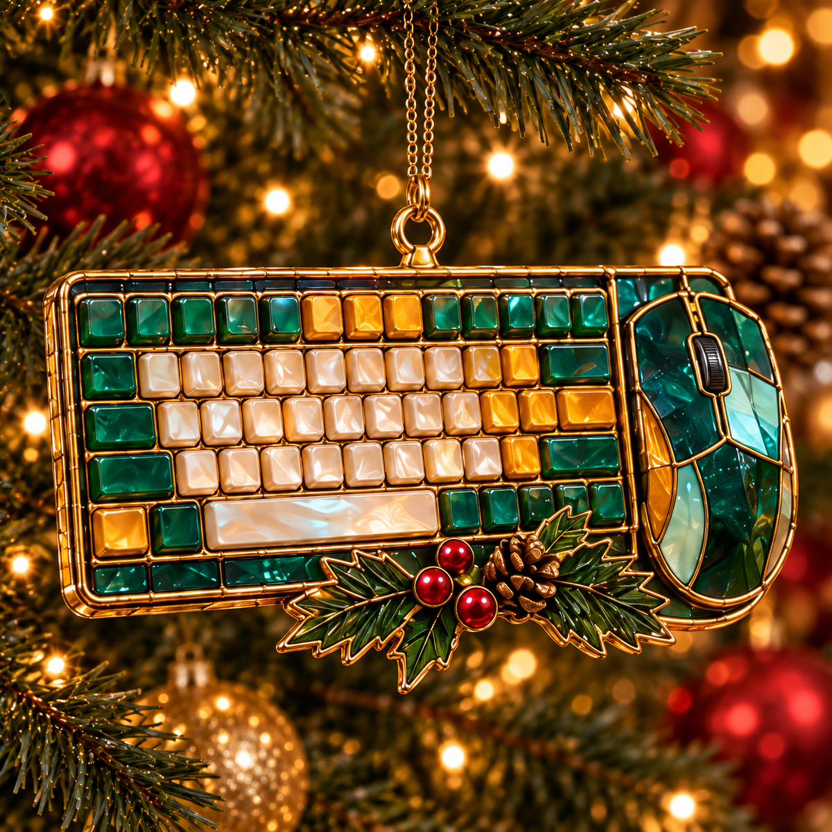 Level Up Your Christmas – 6-Piece Vintage Stained Glass Gaming Ornament Set