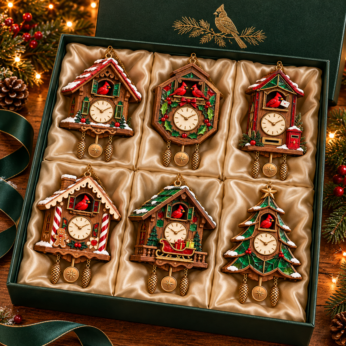 🕰️ 2026 Christmas Cuckoo Clock Ornaments – Set of 6 Vintage Holiday Keepsakes