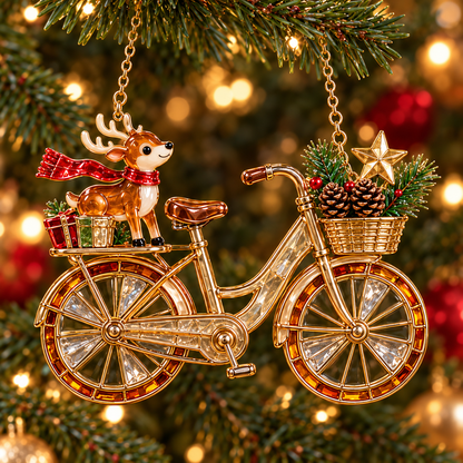 🎄 2026 Vintage Stained Glass Christmas Bicycle Ornaments – Set of 6