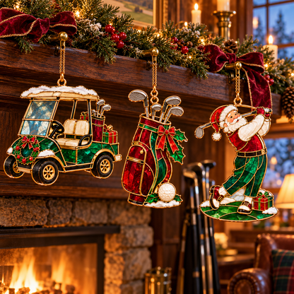 Tee Up the Holidays – Vintage Stained Glass-Style Golf Christmas Ornaments, 6-Piece Set