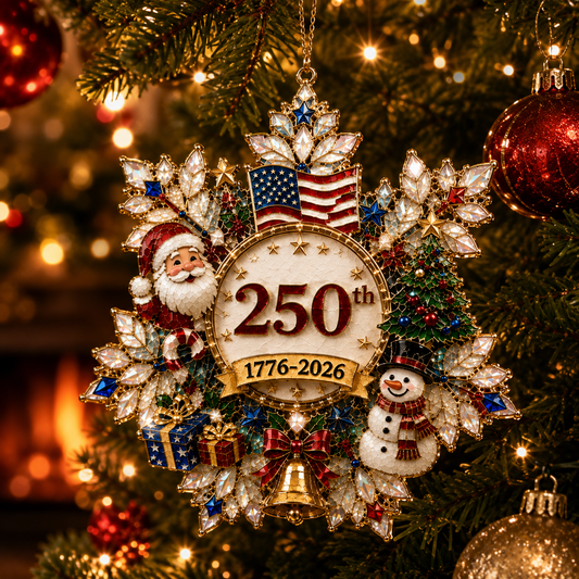 USA 250th Anniversary Snowflake Christmas Ornament – Patriotic Holiday Keepsake 1776–2026