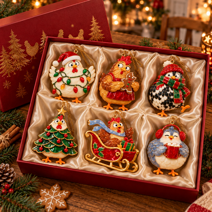 🐔 2026 Christmas Chicken Ornaments – Set of 6 Festive Farmhouse Holiday Keepsakes