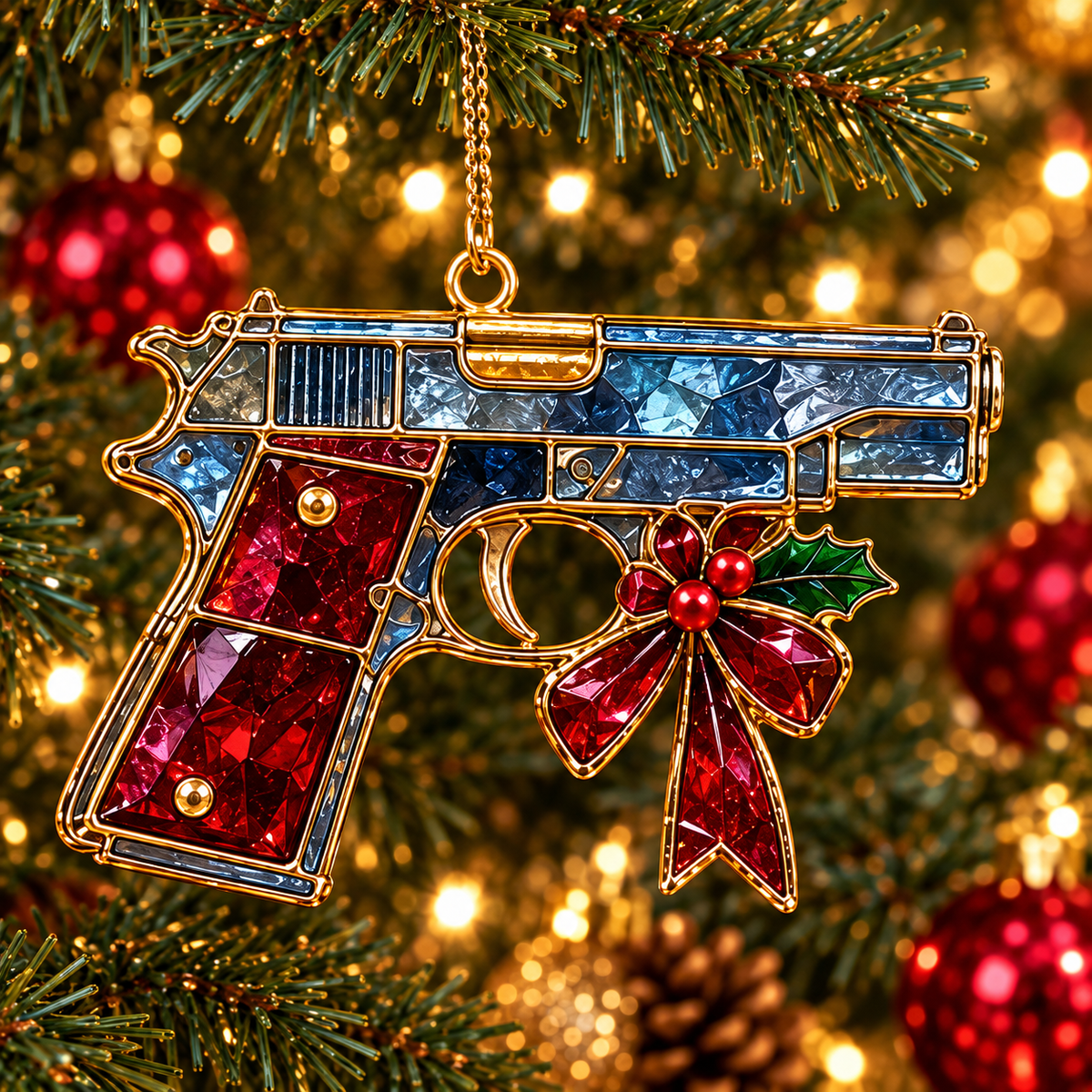 ✨ 2026 Vintage Stained Glass Firearms Christmas Ornaments – Set of 6 | Western Revolver, Cowboy Rifle, Shotgun & Pistol Hanging Decorations | Christmas Tree Ornaments & Unique Holiday Gifts for Gun Enthusiasts