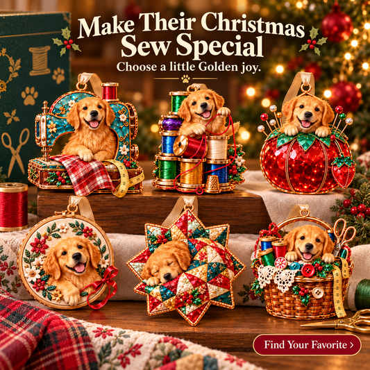 Golden Retriever Sewing-Themed Christmas Ornament
