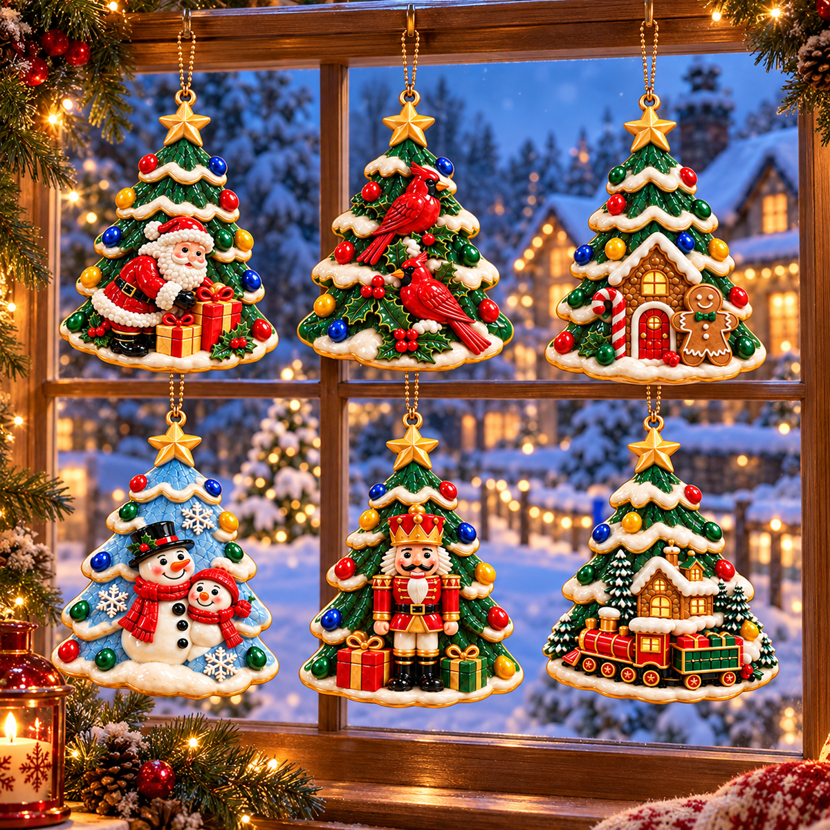 🎄 2026 Christmas Tree Ornaments – Set of 6 Festive Holiday Keepsakes Featuring Santa, Cardinals, Gingerbread House, Snowmen & Nutcracker | Christmas Decorations & Gifts
