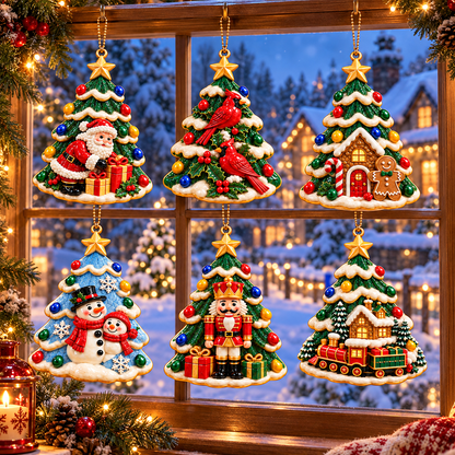 🎄 2026 Christmas Tree Ornaments – Set of 6 Festive Holiday Keepsakes Featuring Santa, Cardinals, Gingerbread House, Snowmen & Nutcracker | Christmas Decorations & Gifts