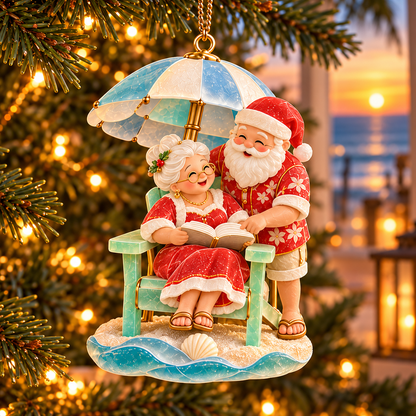 🏖️ 2026 Coastal Christmas Santa & Mrs. Claus Ornaments – Set of 6 Tropical Holiday Keepsakes