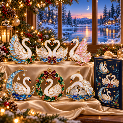 🎄 2026 Christmas Swan Ornaments – Set of 6 Elegant Holiday Keepsakes