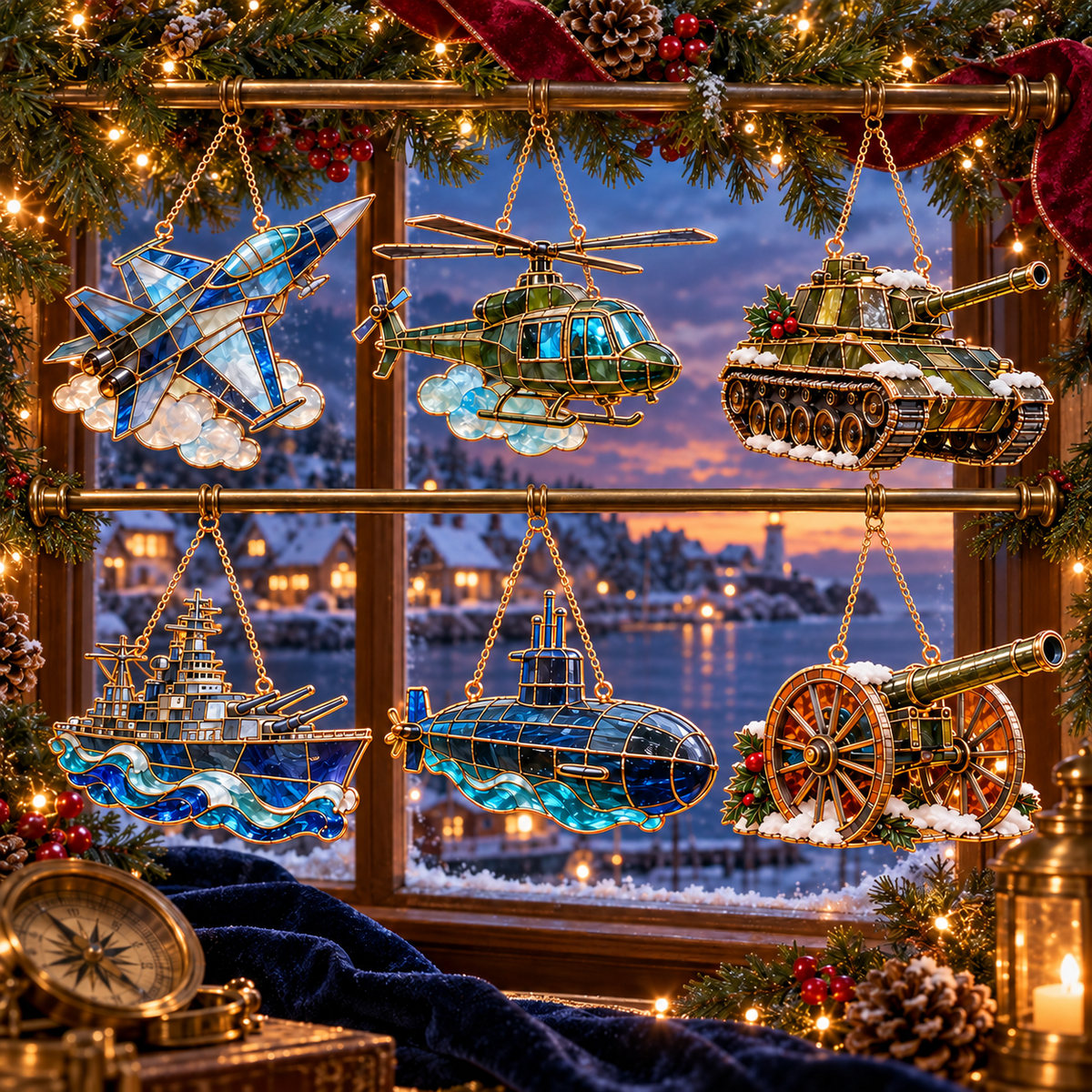 ✨ 2026 Military Stained Glass Christmas Ornaments – Set of 6