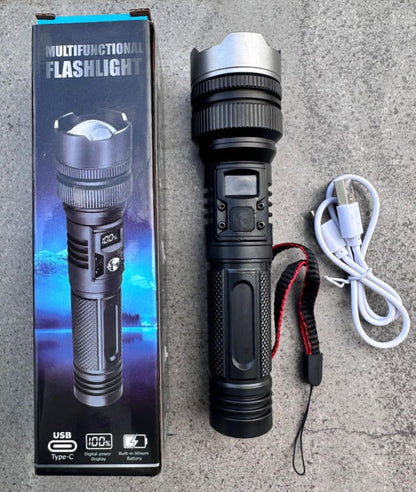 🔥 HOT SALE 50% OFF 💎 High-power flashlight: features an aluminum alloy heat-dissipating head and a telescopic zoom design for powerful, concentrated light; includes a digital battery level display.