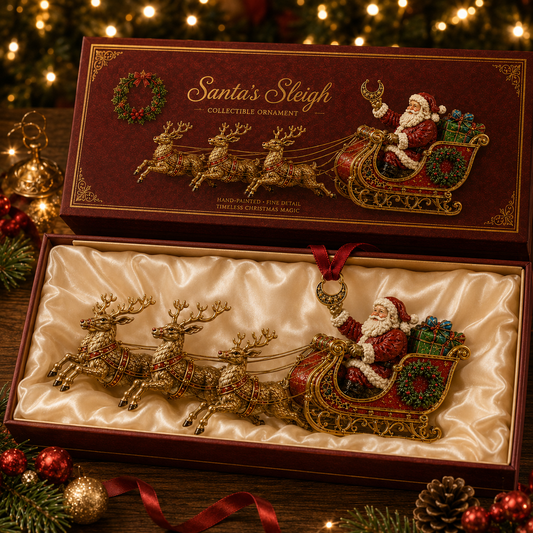 Christmas Santa & Reindeer Sleigh Ornament