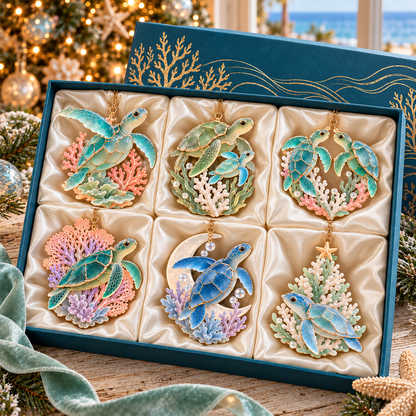 🐢 2026 Ocean Christmas Sea Turtle Ornaments – Set of 6 Coastal Holiday Keepsakes