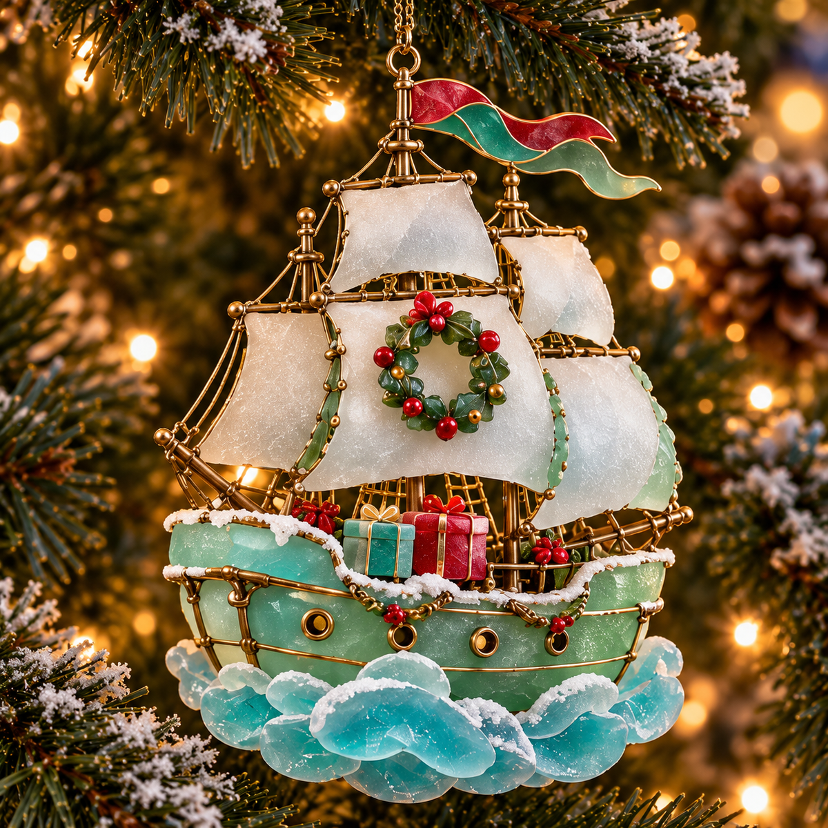 ⛵ 2026 Coastal Christmas Sailing Ship Ornaments – Set of 6 Nautical Holiday Keepsakes