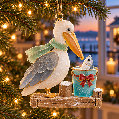 🌊 2026 Coastal Christmas Seabird Ornaments – Set of 6 Festive Seagull & Pelican Keepsakes