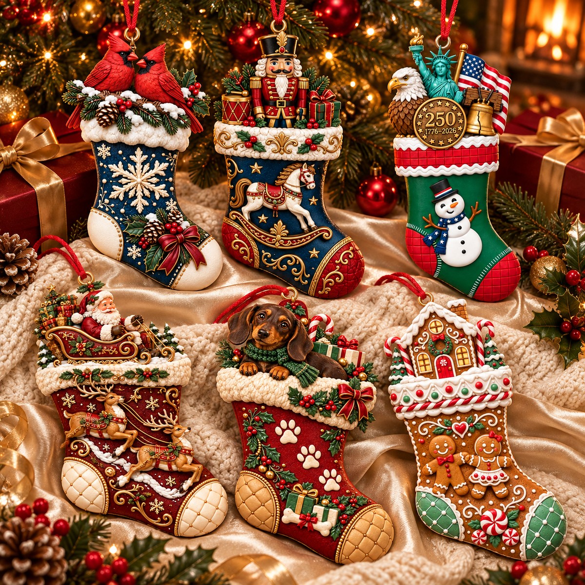 2026 Christmas Storybook Stocking Ornaments – 6-Piece Vintage  Holiday Collection