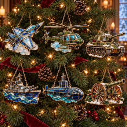 ✨ 2026 Military Stained Glass Christmas Ornaments – Set of 6