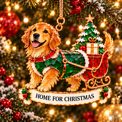 2026 Golden Retriever Christmas Ornaments – Set of 6 | Vintage Stained-Glass Style with Golden Accents & Heartwarming Holiday Wishes